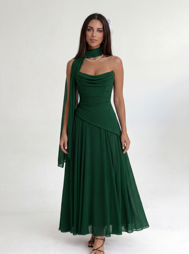 Forest Green Midi Drape Gown