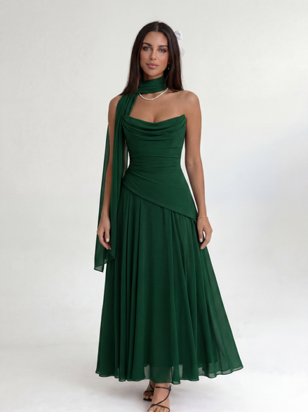 Forest Green Midi Drape Gown