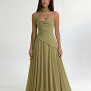 Olive Green Midi Drape Gown