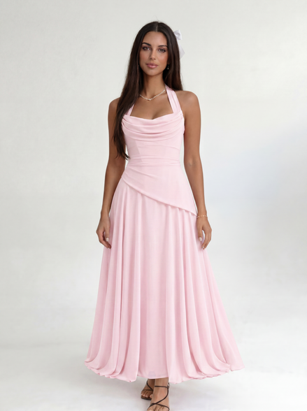 Pink Midi Drape Gown