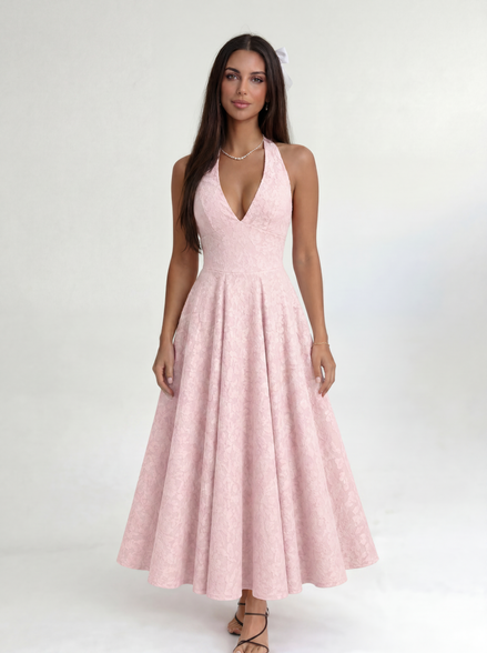 Pink Elara Halter Midi Dress