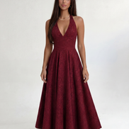 Red Elara Halter Midi Dress
