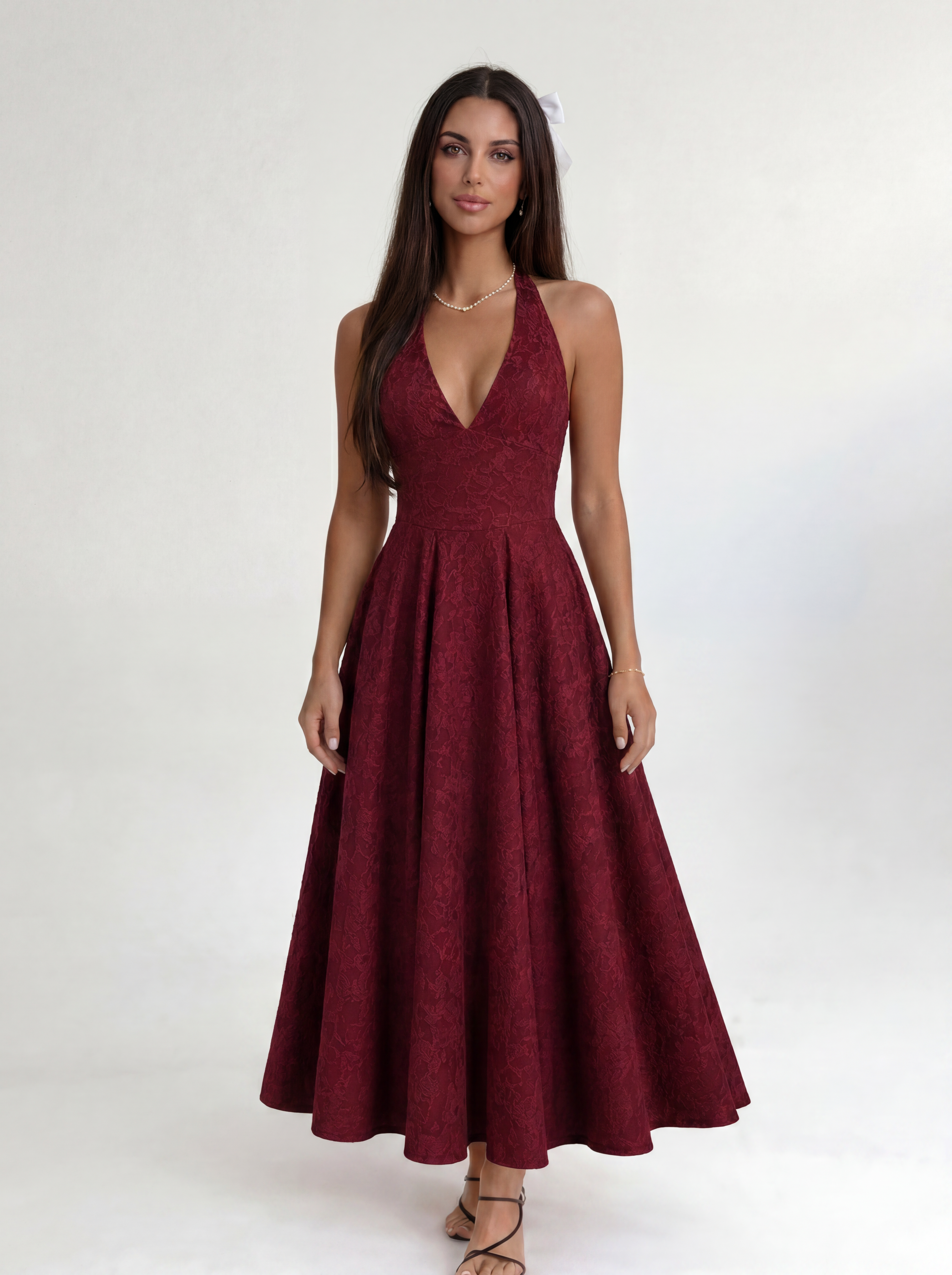 Red Elara Halter Midi Dress