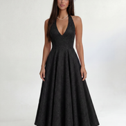 Black Elara Halter Midi Dress