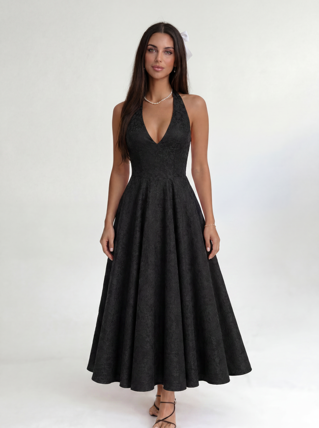 Black Elara Halter Midi Dress