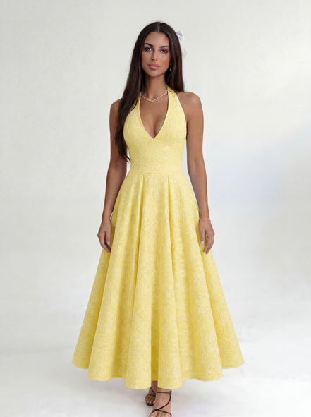 Yellow Elara Halter Midi Dress